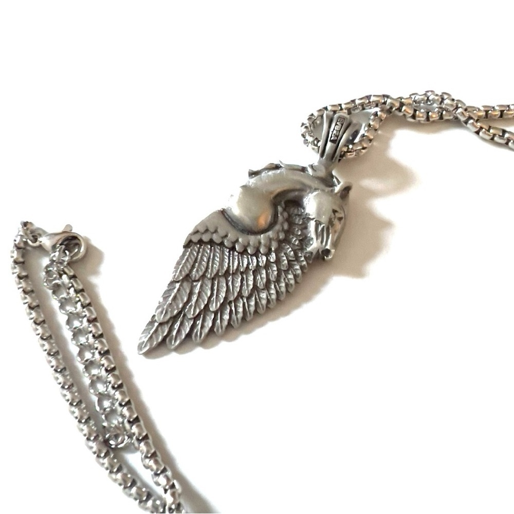Winged Horse Pendant Sterling Overlay Stainless Steel Necklace